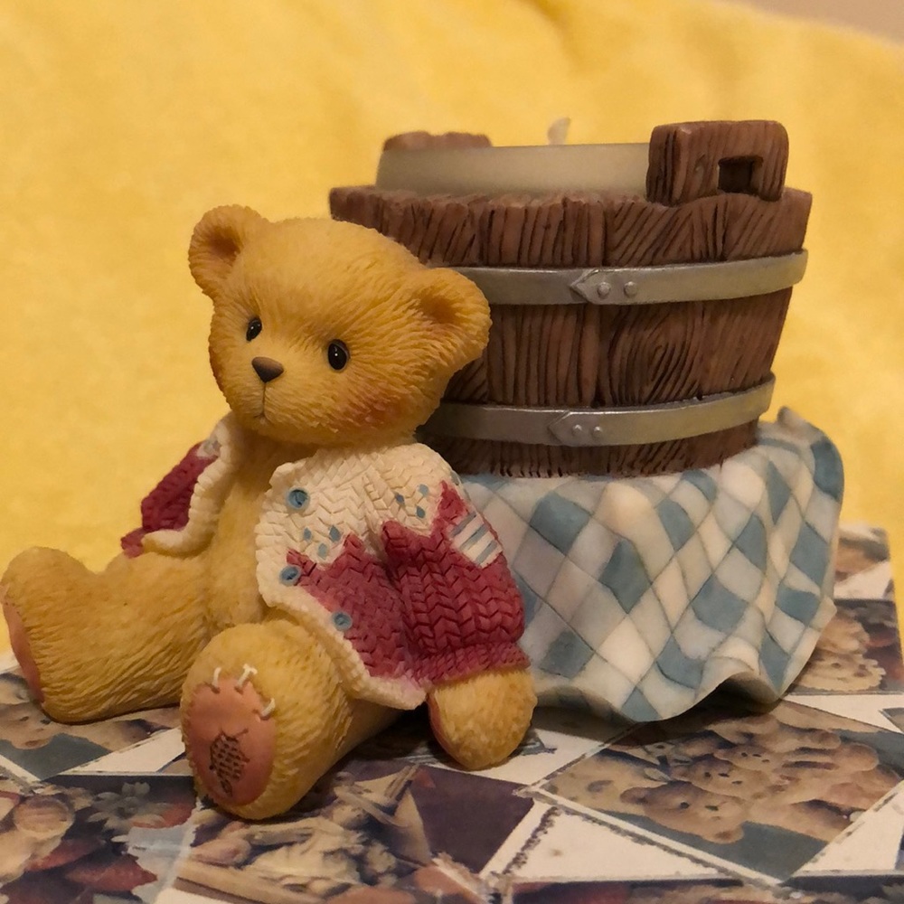 Cherished Teddies - Boy with barrel Candle Holder